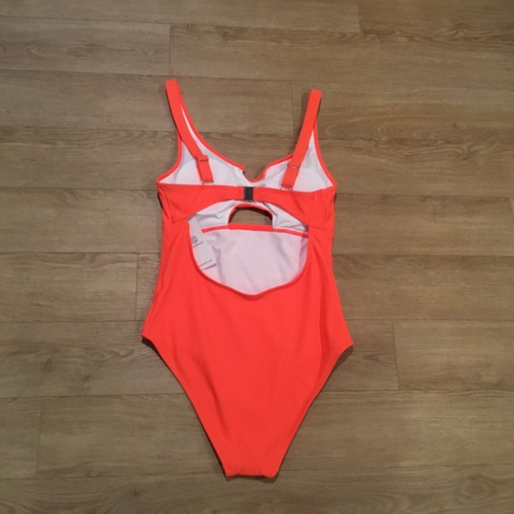 Women’s Orange Ribbed Cutout Scoop One Piece Bathing Suit - Picture 7 of 8